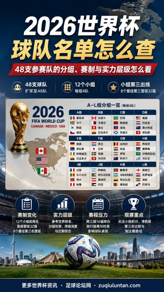 2026世界杯球队名单怎么查:48支参赛队的分组、赛制与实力层级怎么看