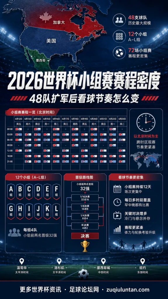 2026世界杯小组赛赛程密度:48队扩军后看球节奏怎么变